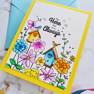 Penny black - good neighbours, CAS-ual Fridays stamps - Lovely greetings, Good neighbour card, Card for a friend, Always here for you card, Zig watercoloring, loose watercoloring, Quillish