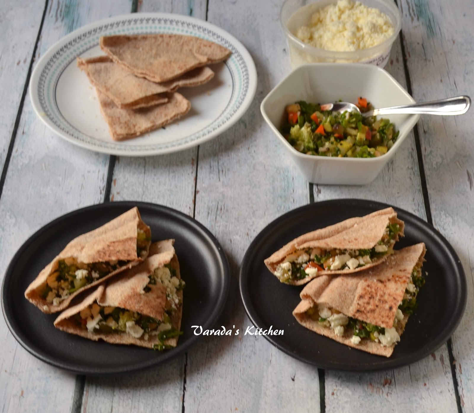 Pita Bread Wraps with Mixed Vegetables and Feta
