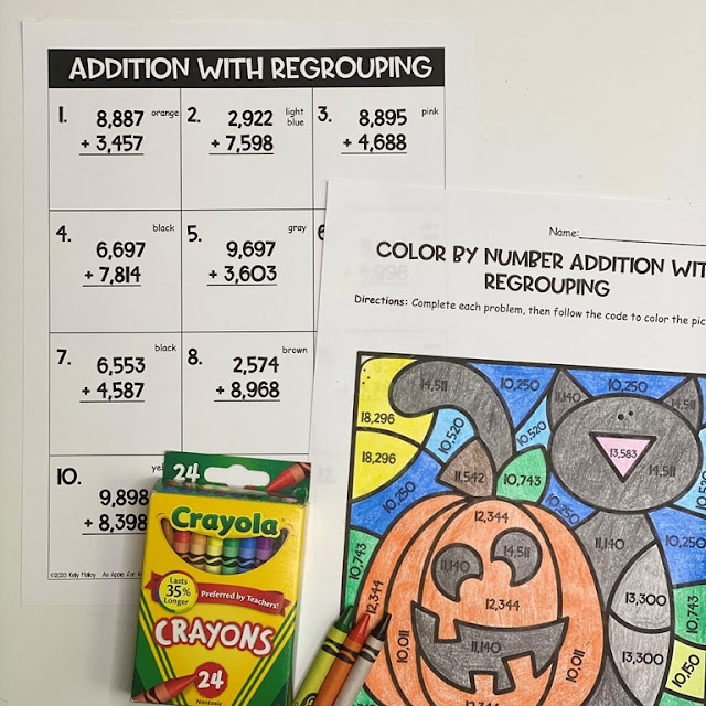 Halloween Color By Number Addition With Regrouping