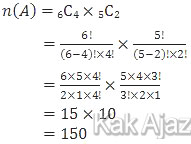 Banyak kejadian A yaitu terambilnya 4 bola kuning dan 2 bola hijau n(A)