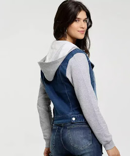 Moda jovem Jaqueta Feminina Recorte Moletom Uber Jeans A jaqueta jeans é uma peça essencial no guarda roupa de todo mundo. Super versátil, a jaqueta traz um estilo para a composição do look. Seja com vestido curto florido + coturno, calça jeans + tênis, ou shorts de sarja + sandália de tiras de salto alto. Ótima opção para uma composição básica e moderna.