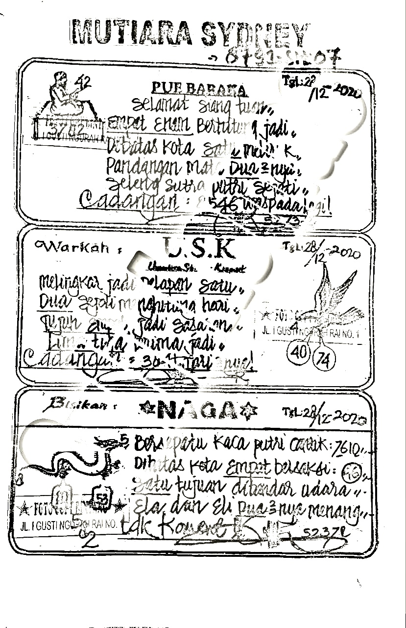 Syair Togel SYDNEY 28 Desember 2020. Syair Terlengkap hari ini