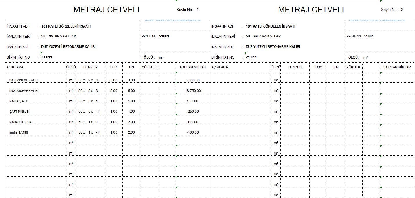 Metraj Defteri,Yeşil Defter,Demir Metrajı ve Metraj Programı İnşaat