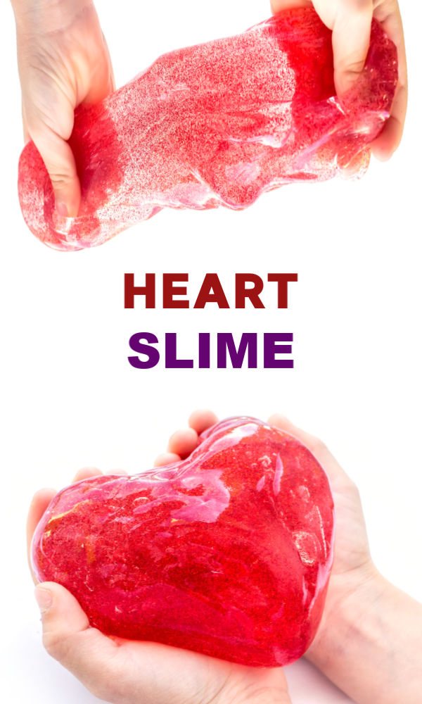 Instead of giving candy valentines try making this unique melting heart slime for kids instead!  Easy glue and starch recipe. #slimerecipe #slime #heartslime #slimevalentines #valentinesday #nocandyvalentinesforkids #growingajeweledrose