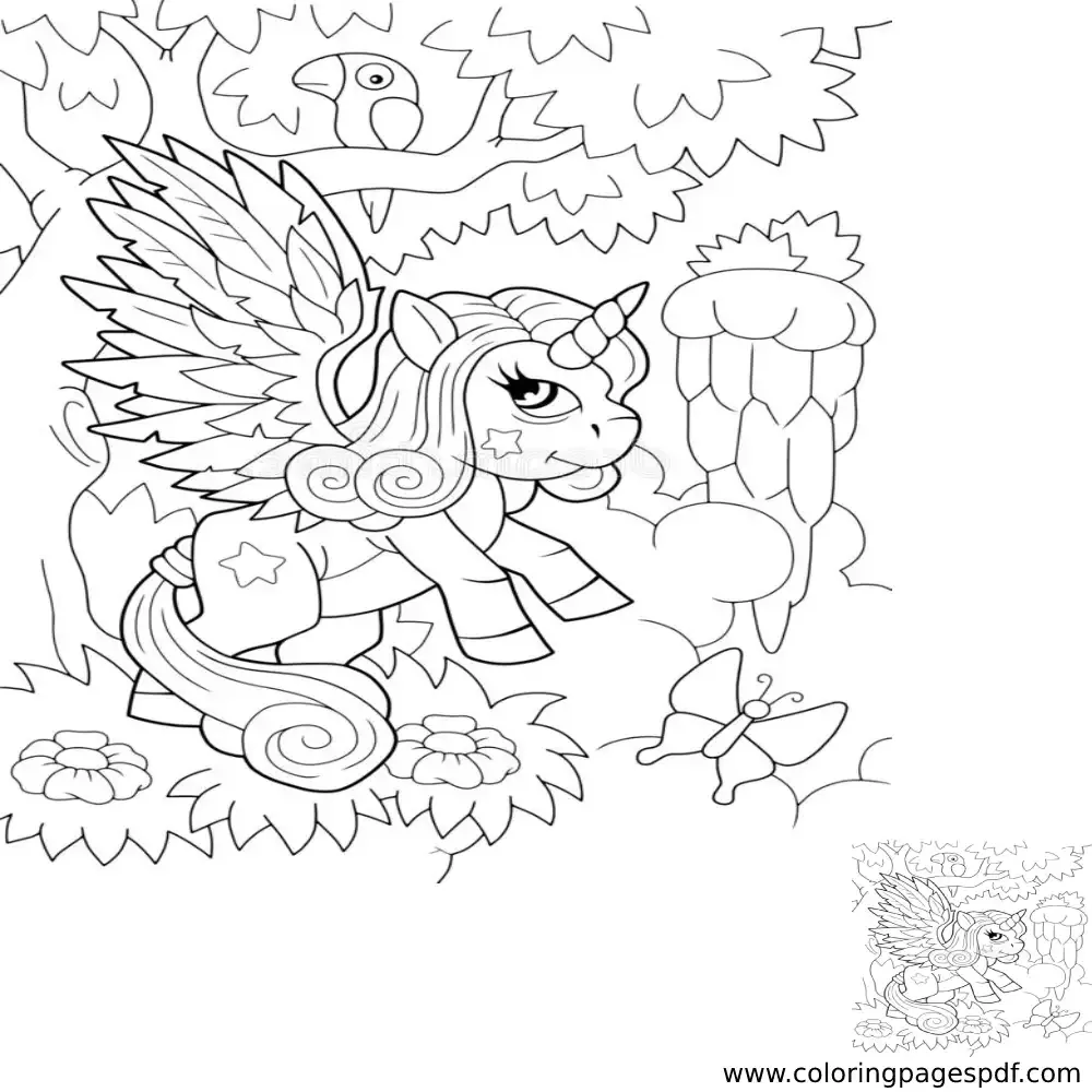 Coloring Page Of A Cute Unicorn Looking Up