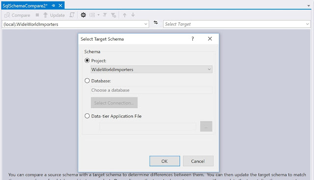 Select target schema dialog in Visual Studio 2017