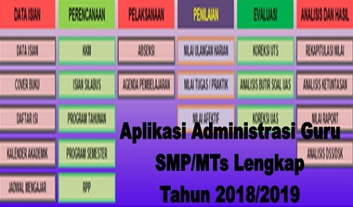 Excel Aplikasi Administrasi Guru Smp Mts Lengkap Tahun 2018 2019 Banksoalkurikulum