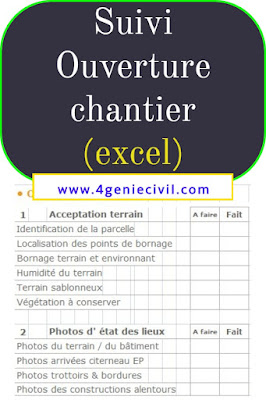Exemple de modèle de suivi d'ouverture et installation chantier Suivi ouverture et installation chantier