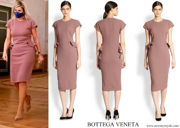 Queen Maxima wore Bottega Veneta Natural Ruffled Wool Crepe Dress
