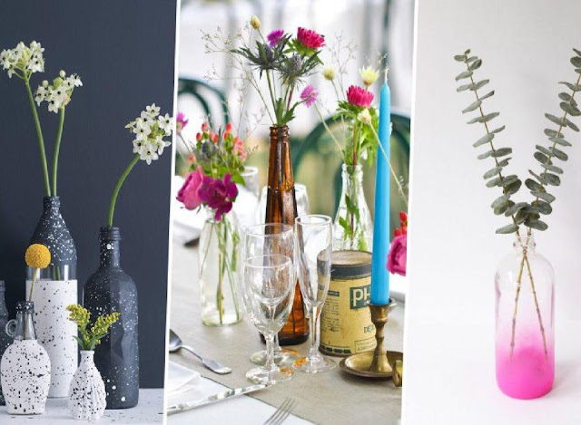 استخدام القوارير الزجاجية كزهرية