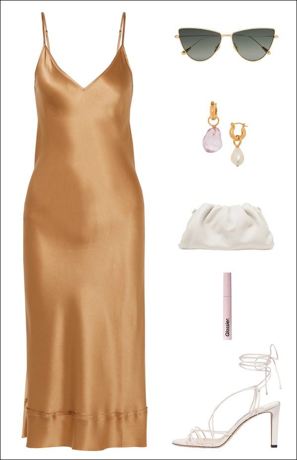 Stylish Summer Wedding Guest Outfit Idea — Slip Dress and Lace-Up Sandals