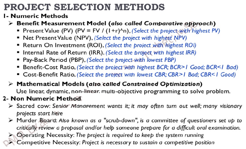 Project selection methods
