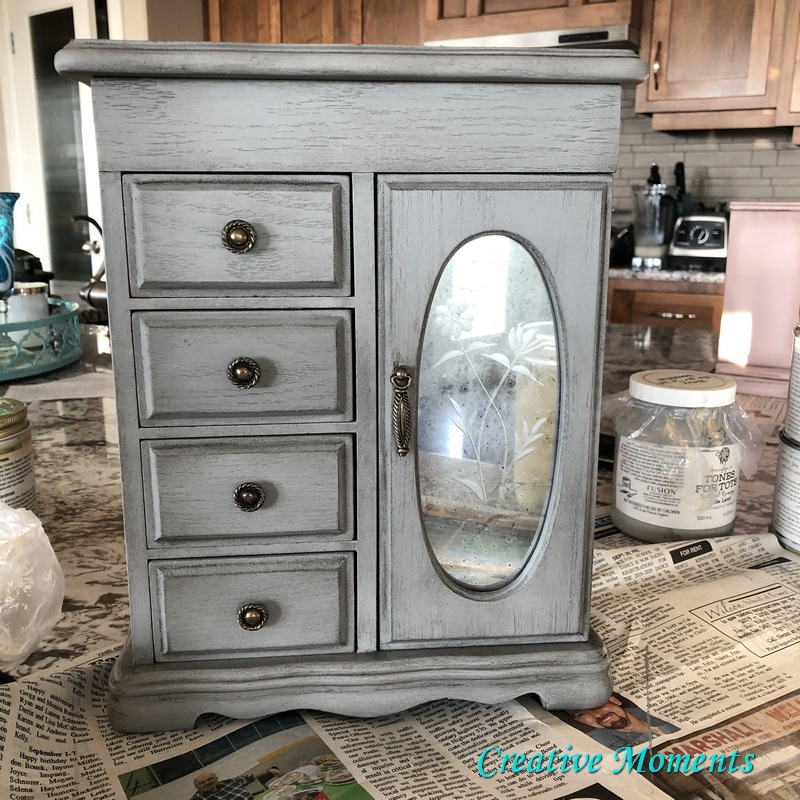 Grey & Faux Mercury Glass Jewelry Box