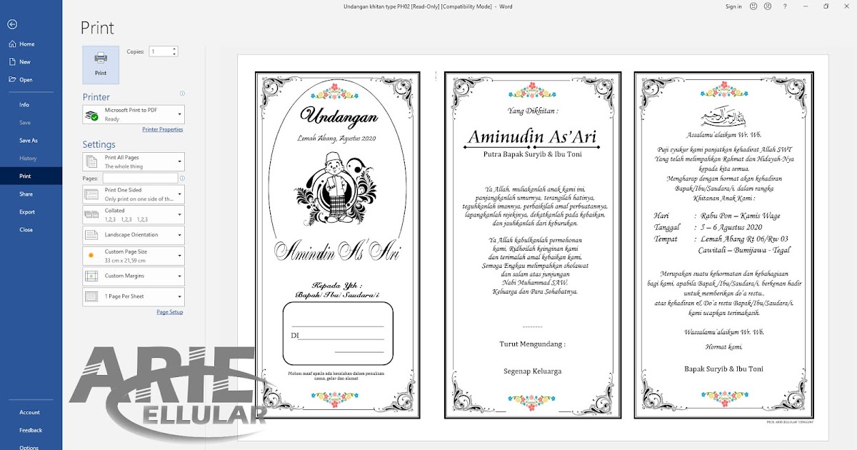Download Undangan Pernikahan Word Type P101 Arie Cellular