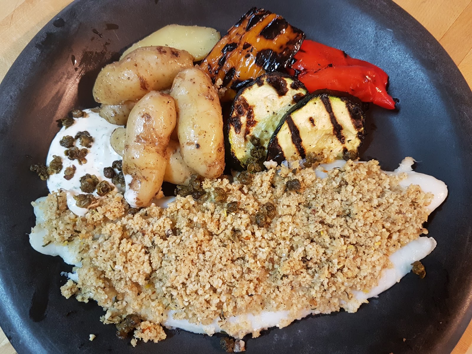 Almost Wasted Pinenut and Rosemary Crusted Basa Fillets with Crispy Fried Capers