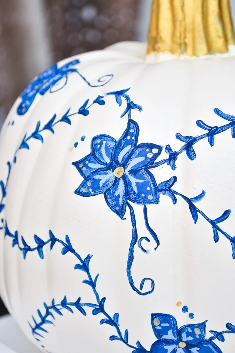 Blue and white painted pumpkin