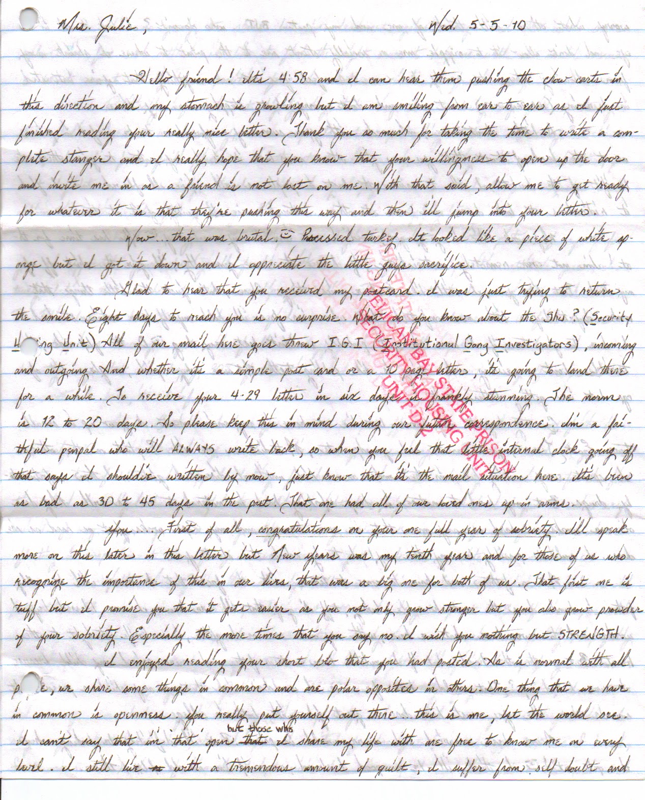 Sample parole packet cover letter