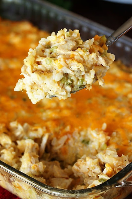 Serving Spoon with Creamy Chicken Rice Casserole Image