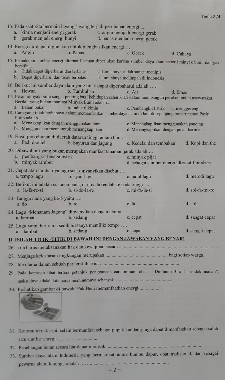 Contoh Soal Tema 2 Kelas 4 Semester Ganjil, Selalu