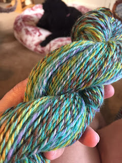 3-ply skein of handspun yarn, turquoise multicolor