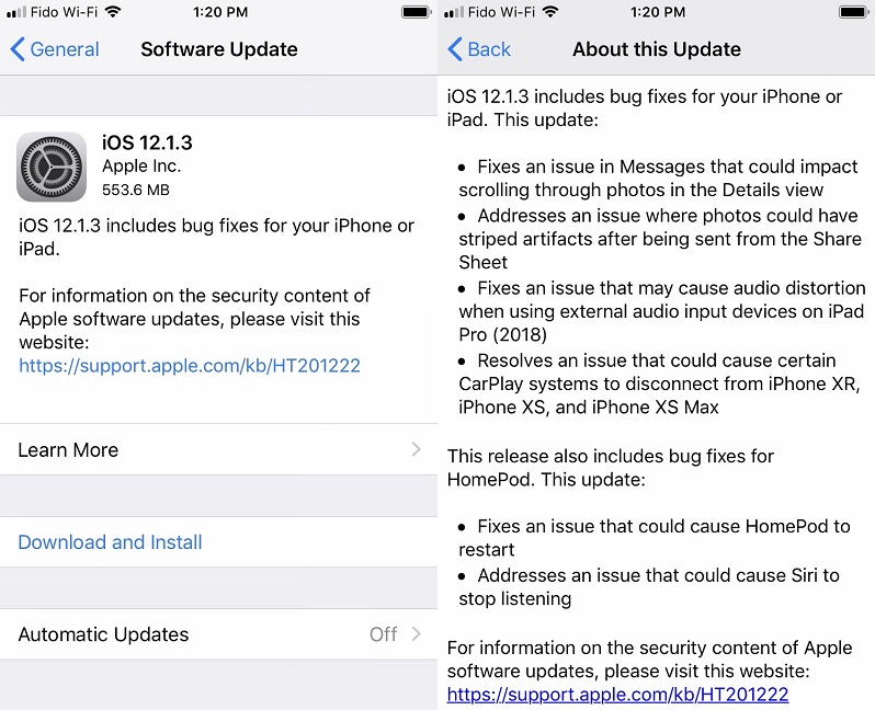 iOS 12.1.3 Final Features Changelog iOS 12.1.3 Final Features Changelog