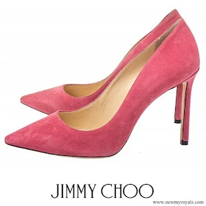 Crown Princess Mary wore JIMMY CHOO Pre-owned Pink Suede Romy Pointed Toe Pumps