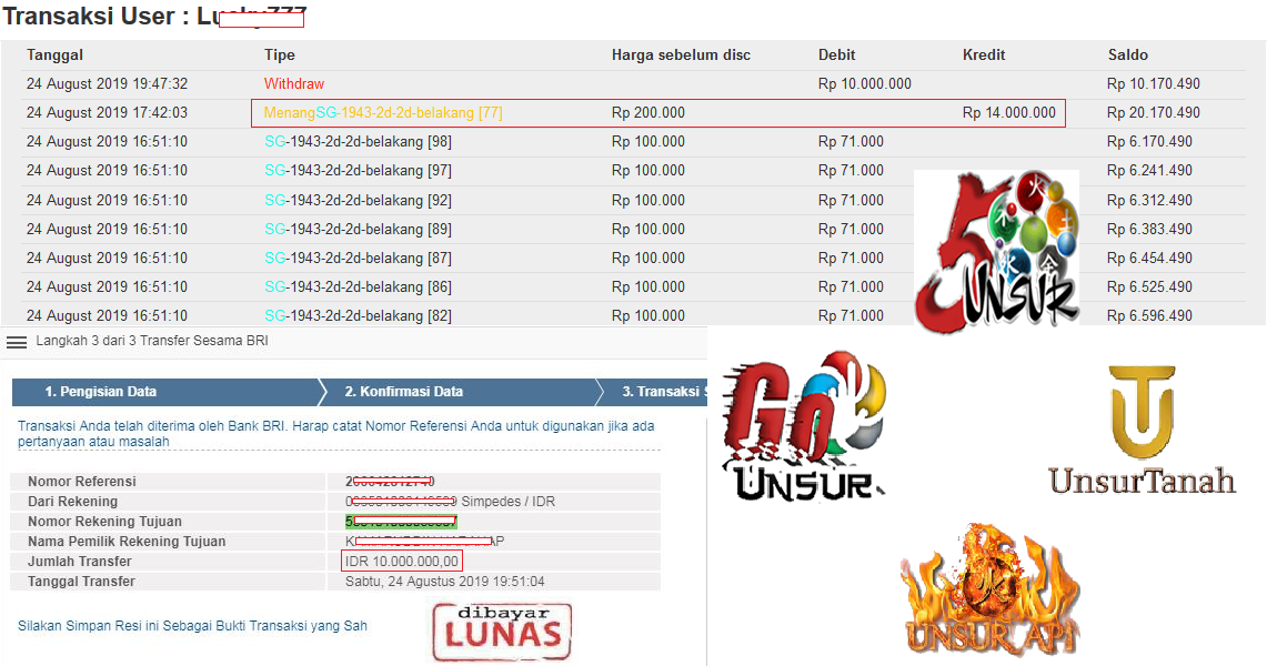 Selamat untuk member 5unsur Jakpot pasaran Singapore 24 Agustus 2019