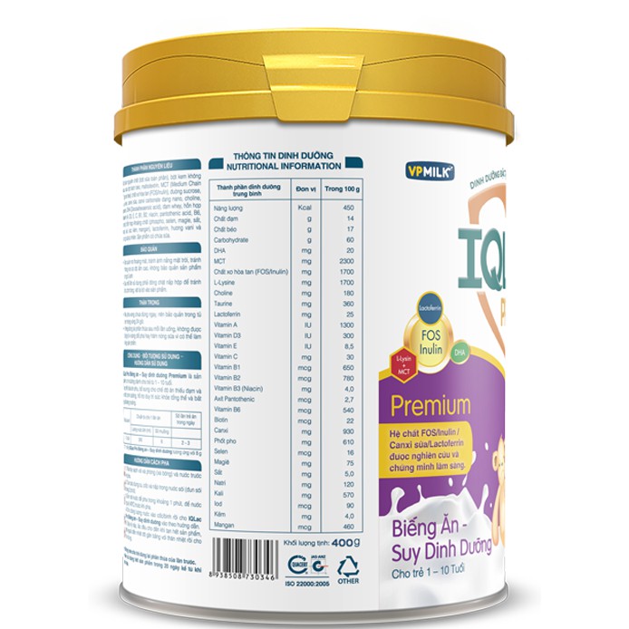 TPBS - SPĐ IQLac Pro Biếng Ăn Suy Dinh Dưỡng VP Milk Premium - 400g  Dành cho trẻ từ 1 đến 10 tuổi