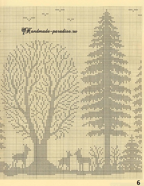 Лес. Филейные шторы крючком и вышивка (6)