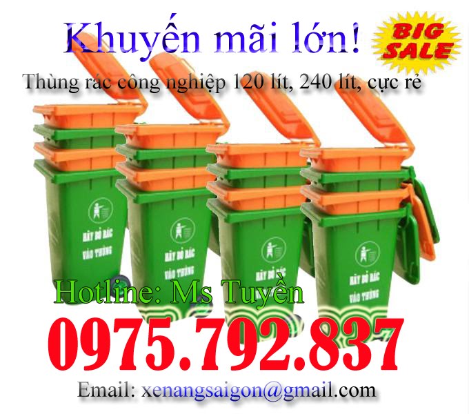 Bán Thùng rác công nghiệp 120 lít, 240 lít (xanh, cam), siêu rẻ (Lh 0975 792 837)