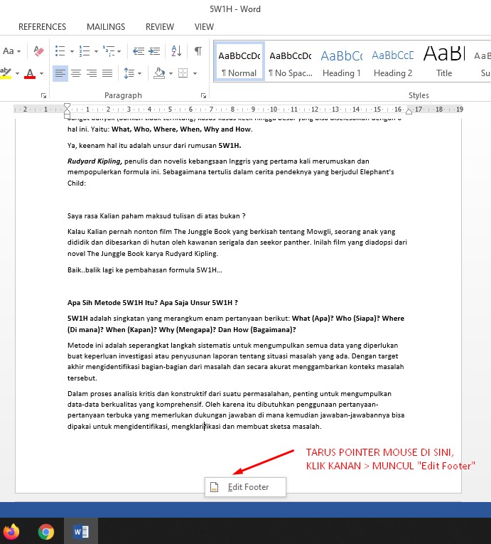 cara membuat halaman footer di word