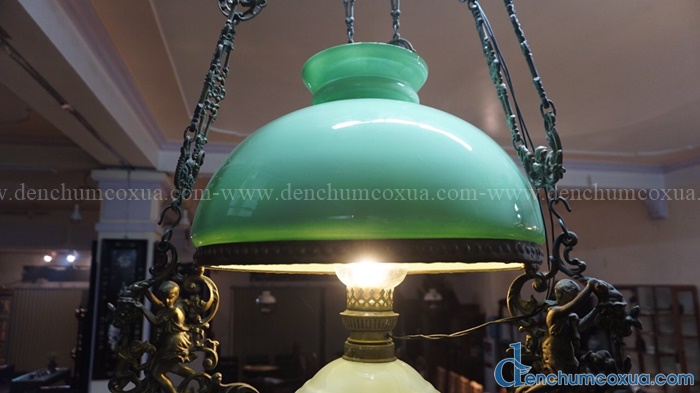 Chao đèn chùm cổ Pháp 40cm màu xanh ngọc bích