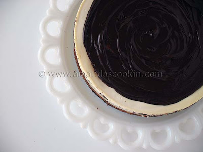 An overhead photo of a chocolate chip ricotta cheesecake.