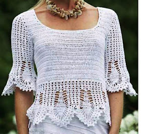 Tina's handicraft : long-sleeve crochet blouse with wavy finish