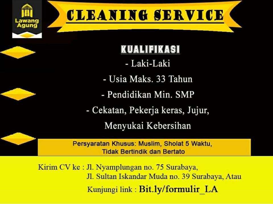 Dibutuhkan segera posisi Cleaning Service di Surabaya Utara - pencari kerja