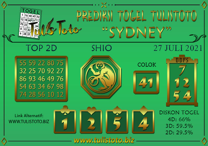 Prediksi Togel SYDNEY TULISTOTO 27 JULI 2021