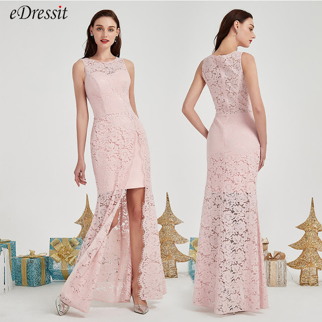 eDressit Pink Lace Applique Sweethear Bodice Party Evening Dress