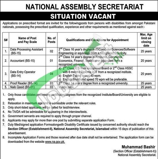 National Assembly Secretariat Jobs 2020 Download Application form