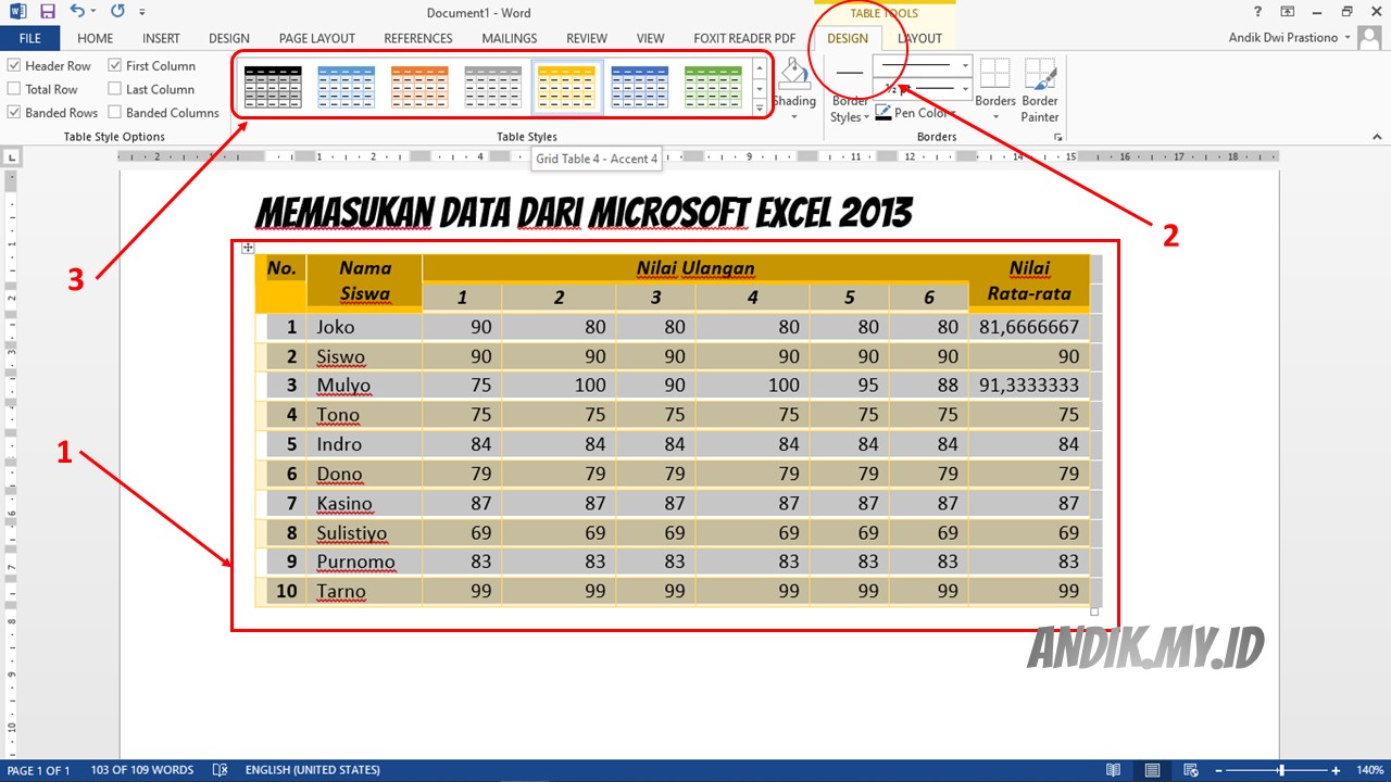Cara Memasukan Tabel Microsoft Excel Ke Microsoft Word 2013 - Andik.my.id