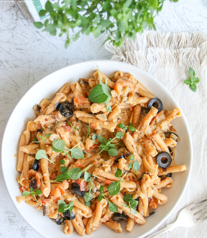 cremige Auberginen-Tomaten-Pasta