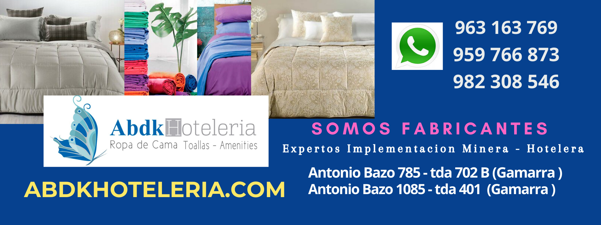 EDREDONES & PERU - ABDK HOTELERIA Ropa de cama, sabanas, toallas jabones Hoteleros