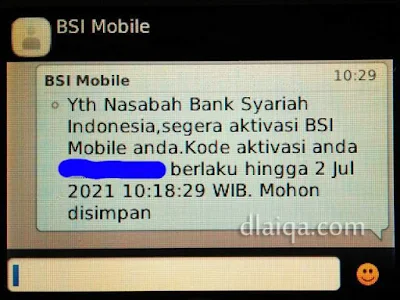 SMS kode aktivasi BSI Mobile
