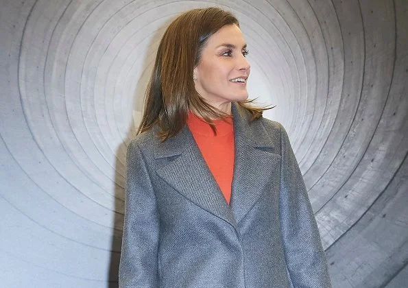 Queen Letizia wore Hugo Boss Colorina wool blend cashmere striped coat and Malivi wool blend cashmere striped skirt