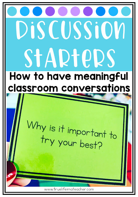 How to use discussion starters or discussion cards to have meaningful classroom conversations, teach listening and speaking skills, and create a strong classroom community.