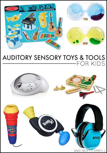 Auditory sensory toys & tools for kids - great ideas for kids with autism and/or sensory processing issues from And Next Comes L