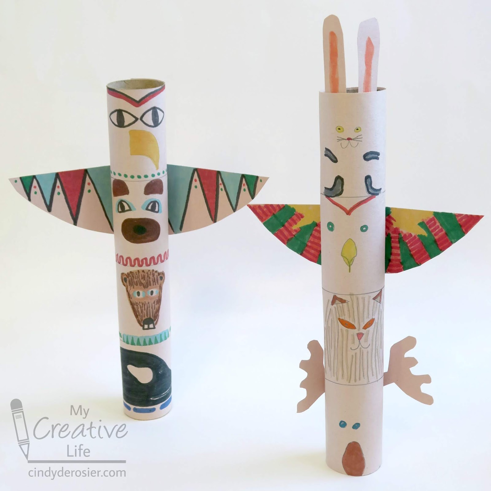 Cindy deRosier: My Creative Life: Cardboard Tube Totem Pole Craft