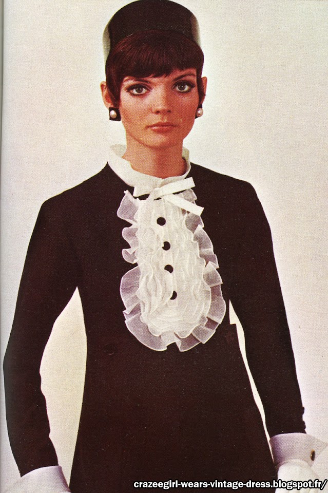 black white dress jabot yves saint laurent 1967 60s 1960 