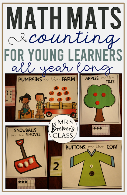 Math mats activity set for centers to practice counting using numbers, ten frames and tallies for Kindergarten with themes for all year long