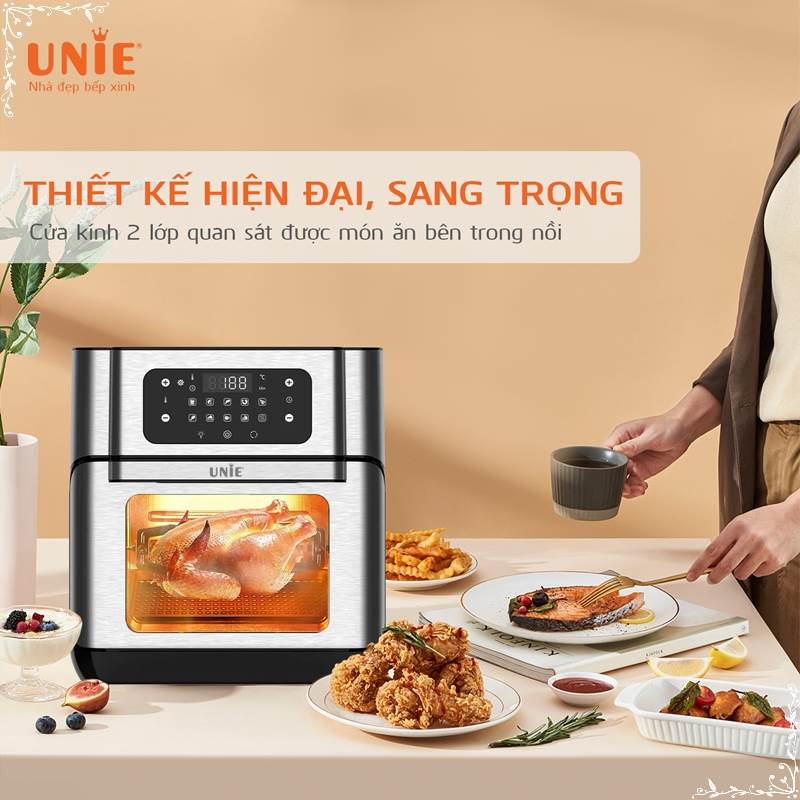 [Tặng voucher 200k + Găng tay + chổi phết dầu] Unie Nồi chiên không dầu UE-1000 12L
