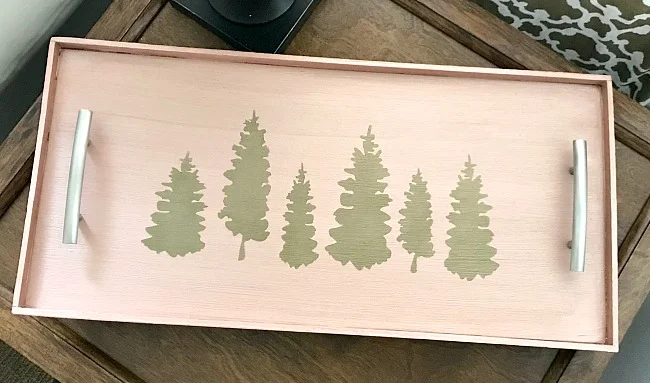 Modern Rose Gold Stenciled Tray with Christmas Trees